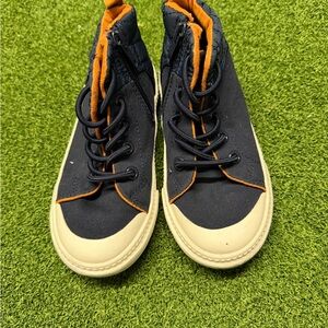Kids Navy Canvas High-Top Sneakers with Orange Trim